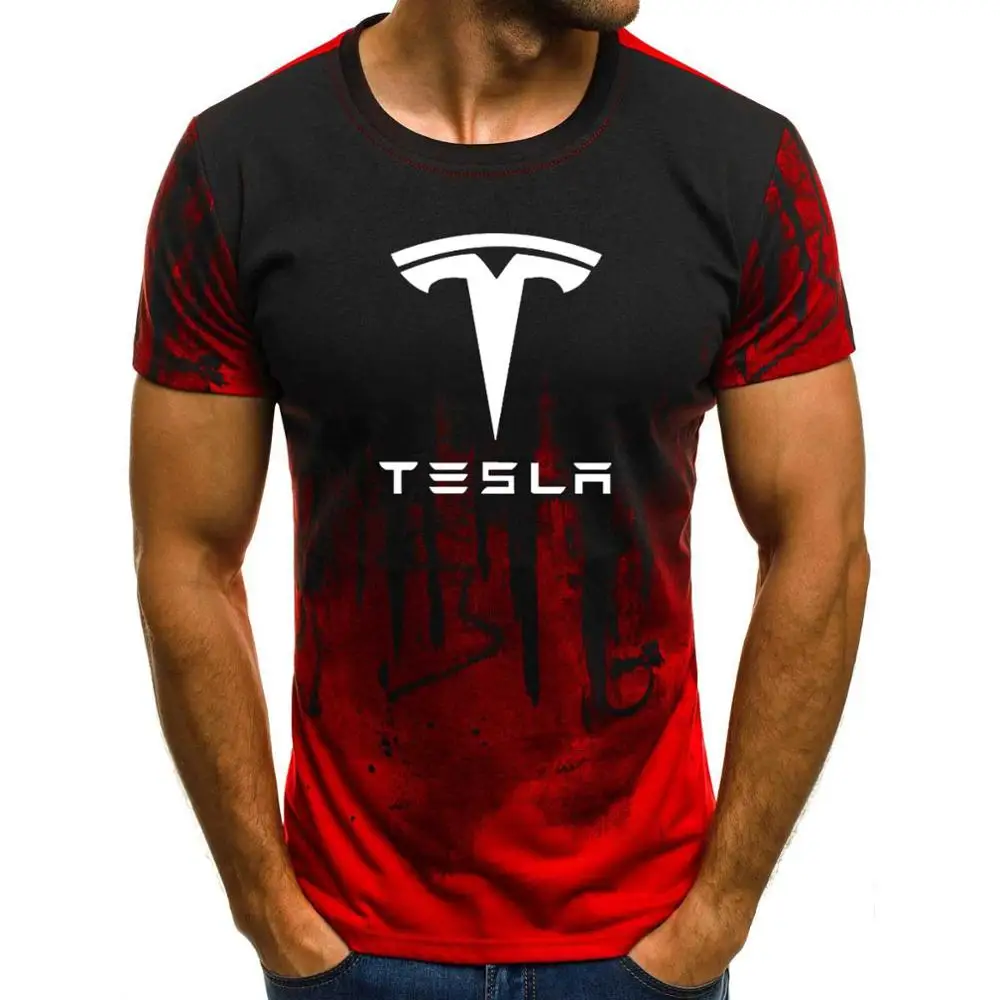 Vyrai Trumpas Rankovės Tesla Automobilio Logotipas Vyrai T-shirt Vasaros atsitiktinis Medvilnės Gradientas T marškinėliai Mados Hip-Hop Harajuku Vyrų Brand Tee