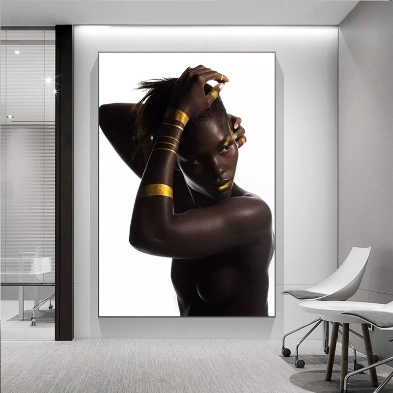 Juodojo Aukso Afrikos Nuogas Moteris, Aliejus, Tapyba ant Drobės Skandinavijos Plakatai ir Spausdina Cuadros Sienos Meno Nuotrauka už kambarį