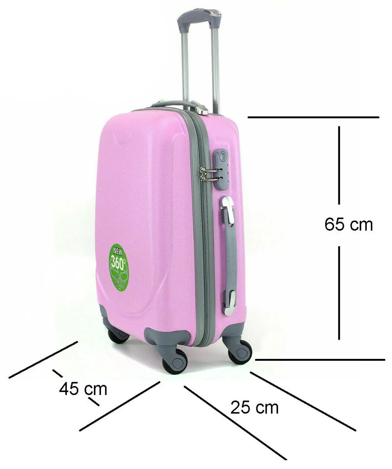 Vidutinis lagaminas su 4 ratais, 360 ° bagažo 65cm X 45cm X35cm kelionės rožinė
