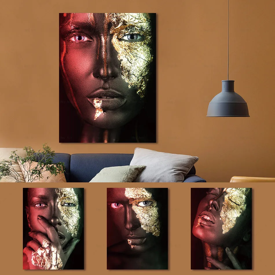 Juodojo Aukso Afrikos Moteris, Drobė, Tapyba, Portretas Spausdinti Plakato Sienos Menas Nuotraukas Kambarį Namų Dekoro