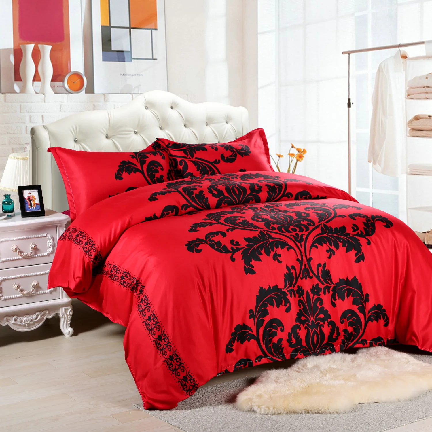 Aggcual raudona ir juoda Gėlių lova nustatyti prabanga ir Porą 3d spausdinimo namų tekstilės antklode padengti lova nustatyti patalynę aukštos kokybės Rinkinio be35