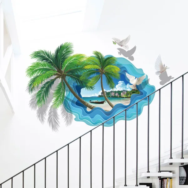 Coco Beach 3D Miegamojo Kambarį Apdaila, Nuimamas PVC Sienų Lipdukai