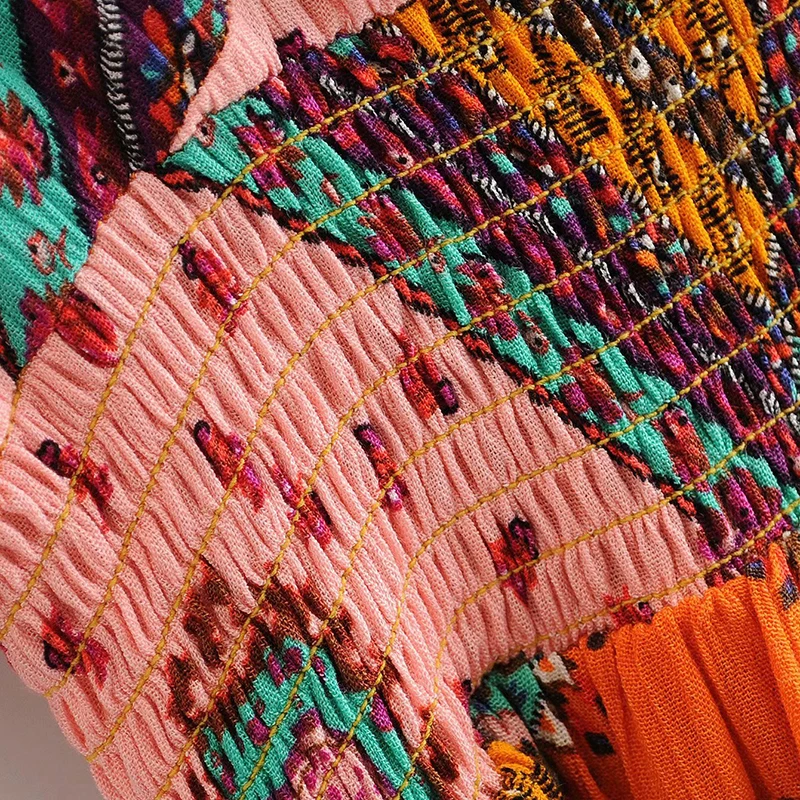 Aachoae Moterų Spausdinti Ilga Suknelė V-Kaklo, Elastinga Juosmens Vasaros Boho Suknelės 2020 Trumpos Pynimas Rankovės Derliaus Plisuotos Midi Suknelė