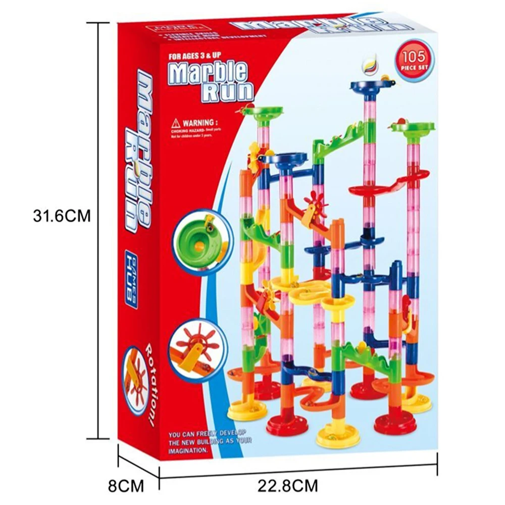 Prekės Nauji Plastikiniai Modeliavimo Rinkiniai Rinkinį 2019 Marmuro Paleisti Žaislas Vaikams 105PCS Asamblėjos 3D Modelio Blokai su kočėlas Kamuoliai