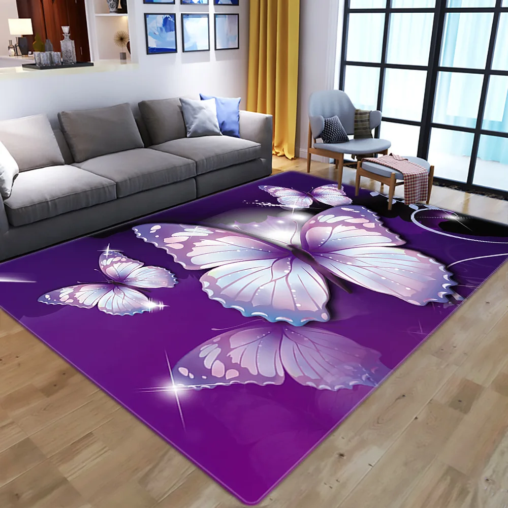 Violetinis Drugelis Modelio 3D Atspausdintas Kilimai Gyvenimo Kambario, Miegamasis, Didelis Plotas, Kilimėlių Vaikų Žaidimo Didelis Kilimas Vaikų Kambario Žaisti Grindų Kilimėlis