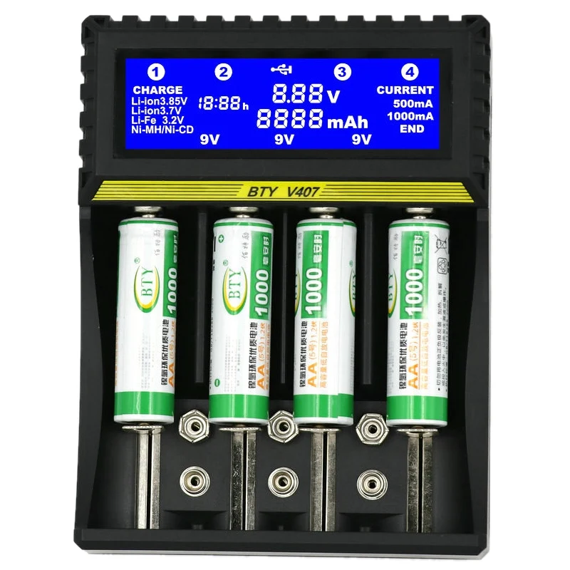 BTY-V407 Baterijų Kroviklis Li-ion Gyvenimo Ni-MH Ni-CD Smart Greitas Įkroviklis 18650 26650 6F22 9V AA AAA 16340 14500 Baterija