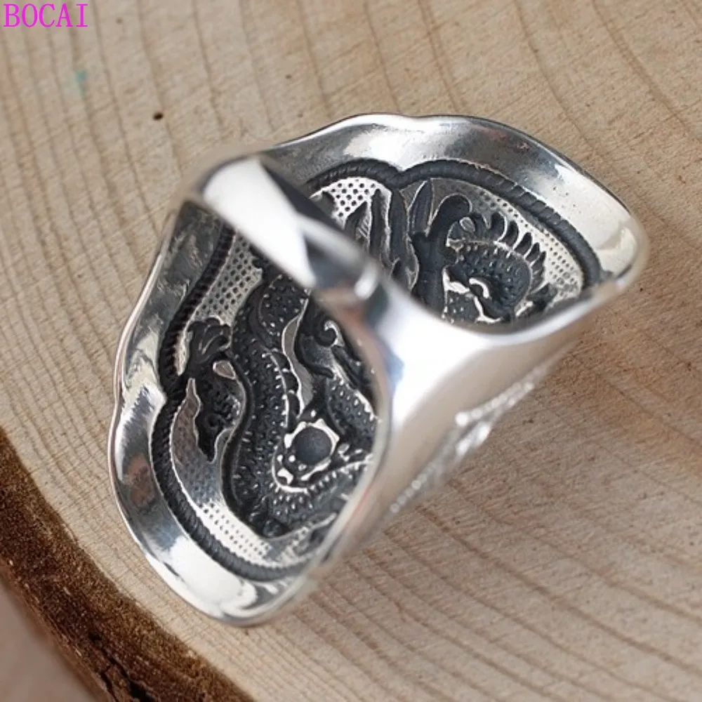 BOCAI Mados vyrų dragon totem žiedas s990 Sterlingas Sidabro valdinga vyrų žiedai retro Tailando sidabro amatų žiedas rodomojo piršto žiedą