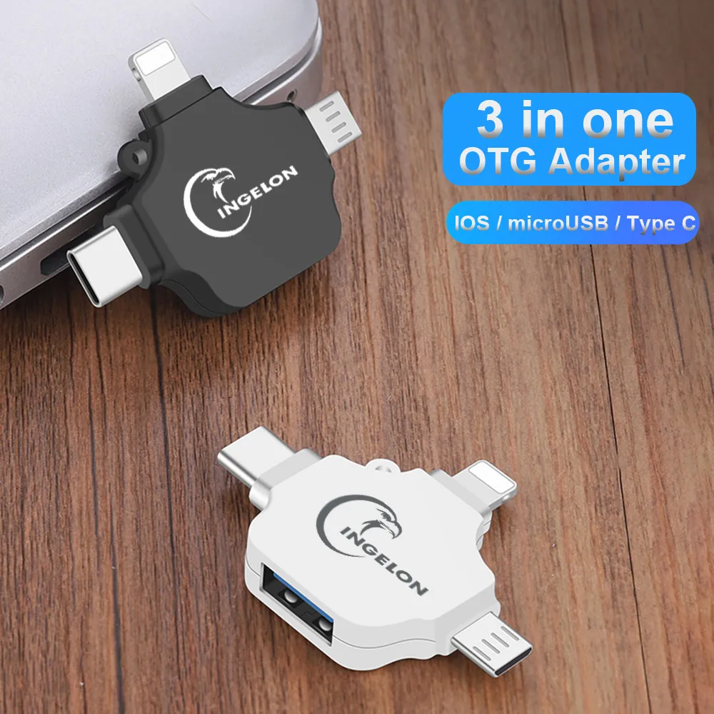 3 viename OTG Konverteris, skirtas ios/micro-USB/C Tipo Adapteris Apšvietimas USB3.0 Skaitytuvas All in One Cardreader Ne App Reikia Dropship