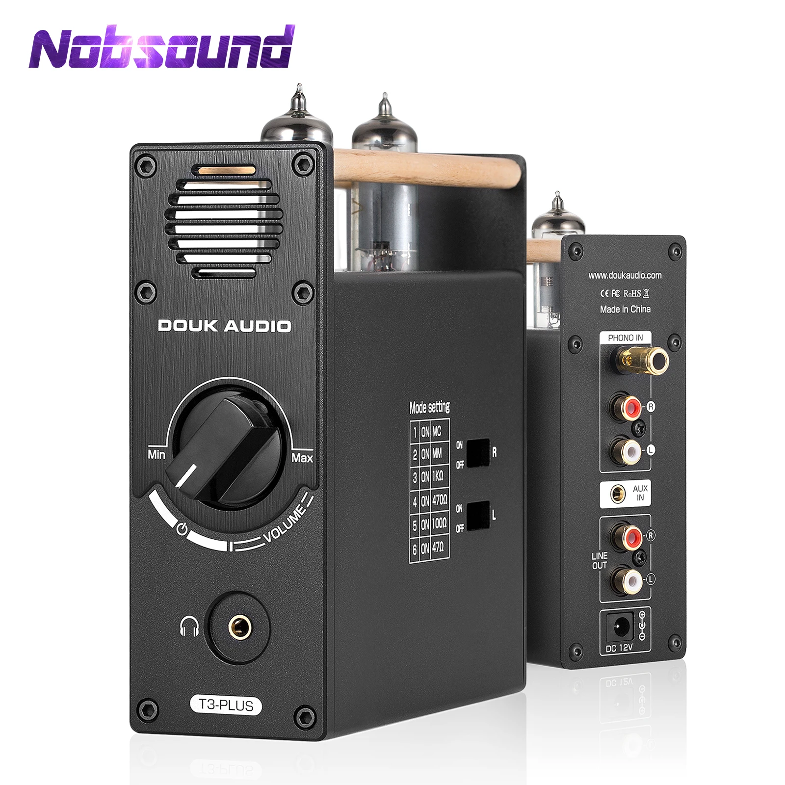 Nobsound T3 Plius Mini Vacuum Tube Preamp MM / MC Phono Etape Grotuvai priešstiprintuvio Darbalaukio Headphone Amp