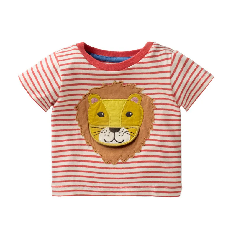 Šokinėja metrų naujos dryžuotos kūdikių berniukų animacinių filmų vasaros t shirts aplikacijos mielas liūtas drabužiai nauji sukurta trumpomis rankovėmis viršūnes 2019