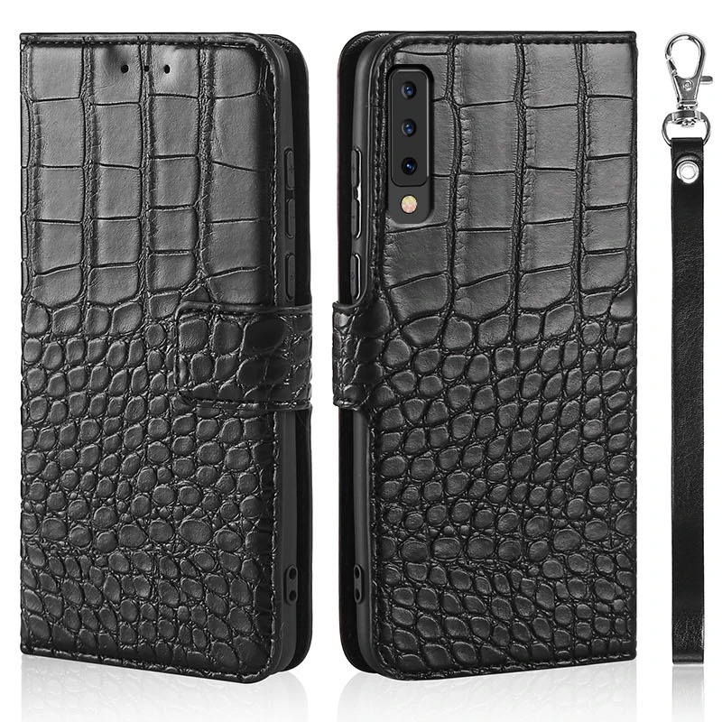 Telefono dėklas Samsung Galaxy A7 2018 A750F A750 SM-A750F 6.0 Colių Atveju, Piniginė, Krokodilo odos Tekstūros Oda Knygos Dizainas Telefono Coque
