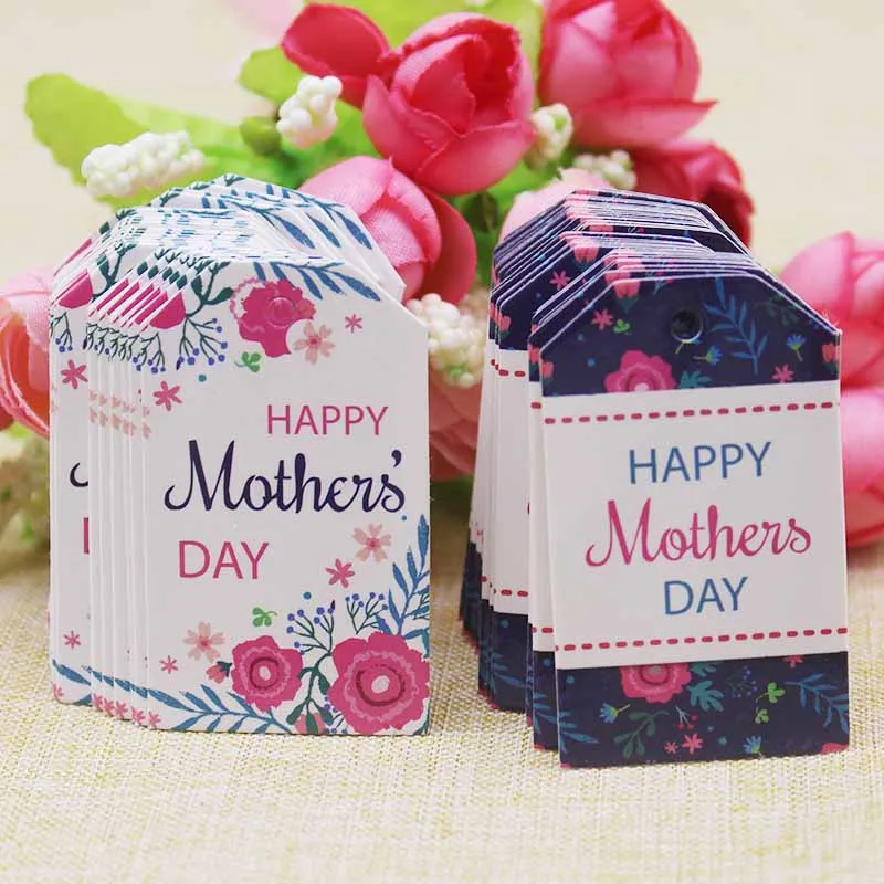 Naujas atvykimo Laimingas motinos diena gfits label tag 5x3cm /4x4cm 100 tag+100ropes gėlių modelio dovanos, saldainiai džiaugtis pakabinti tegus etiketės