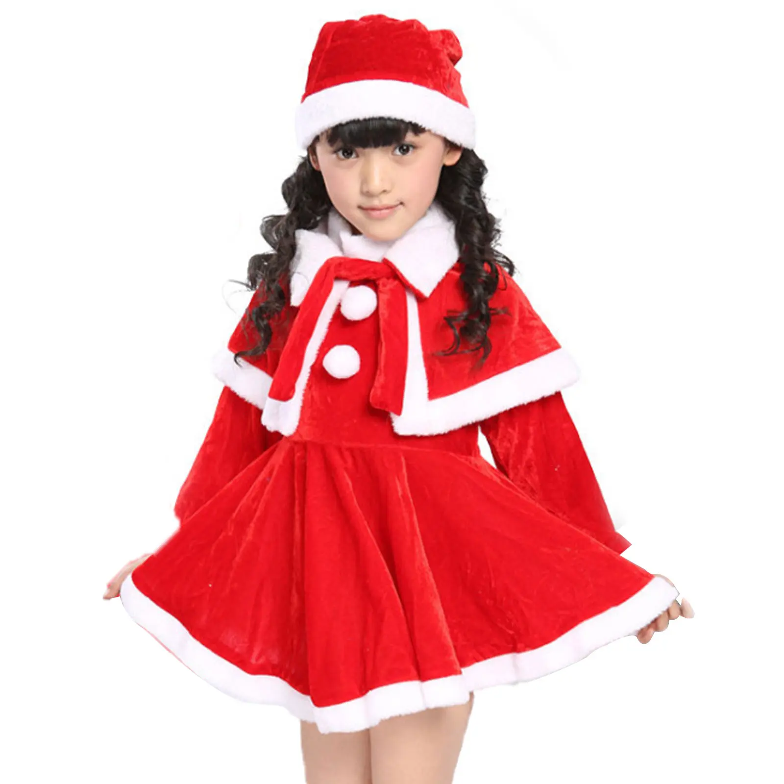 Vaikai Kalėdų Senelio Kostiumas Apranga, Drabužiai, pasirinkti Suknelę, Skrybėlę ir Skara Vaikams Mergaitėms Kalėdos Cosplay Šalies 150cm