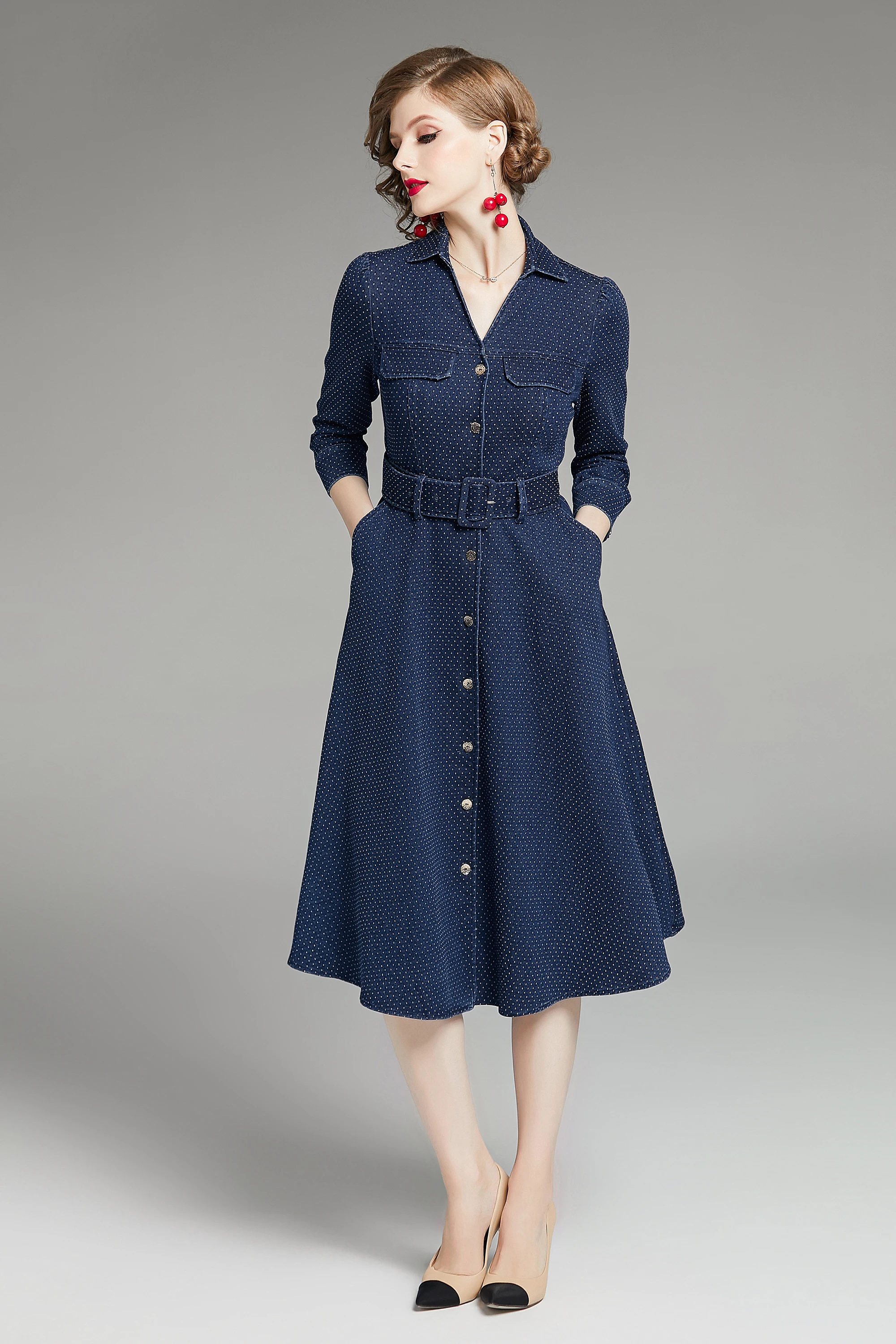 MARKOWO Desinger Prekės 2020 M. Rudens ir žiemos nauja suknelė retro mados buvo plonas, polka dot sijonas