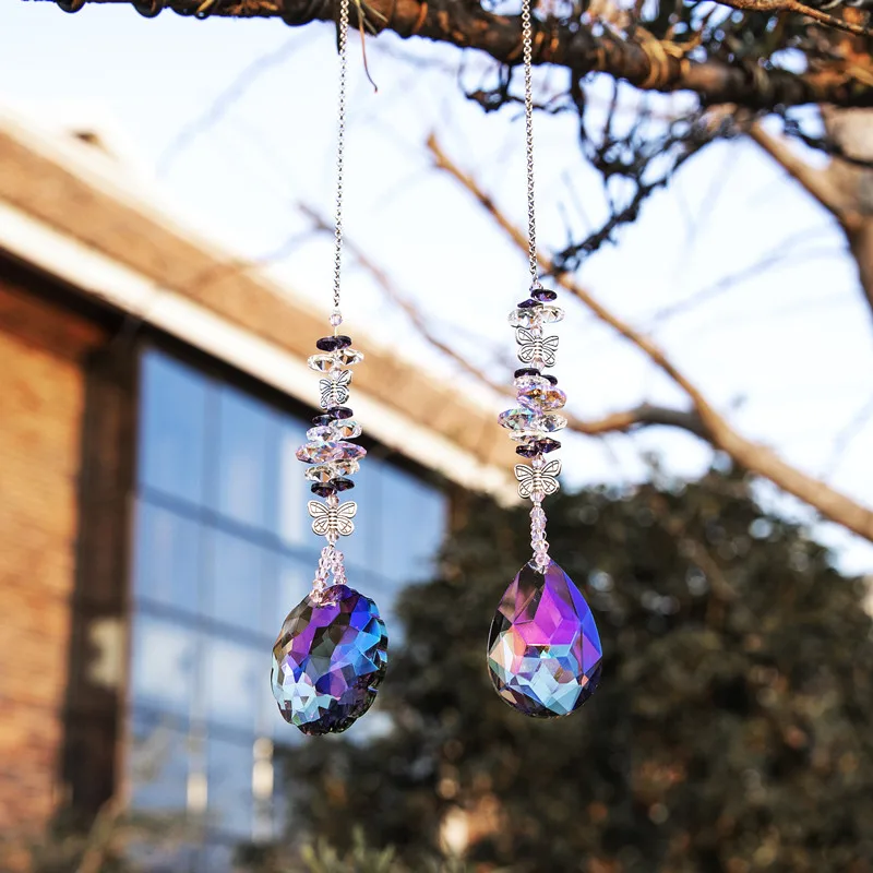 H&D 2vnt Rainbow Crystal Suncatcher Ornamentu Violetinė Mandala & Bauhinia Lašas 