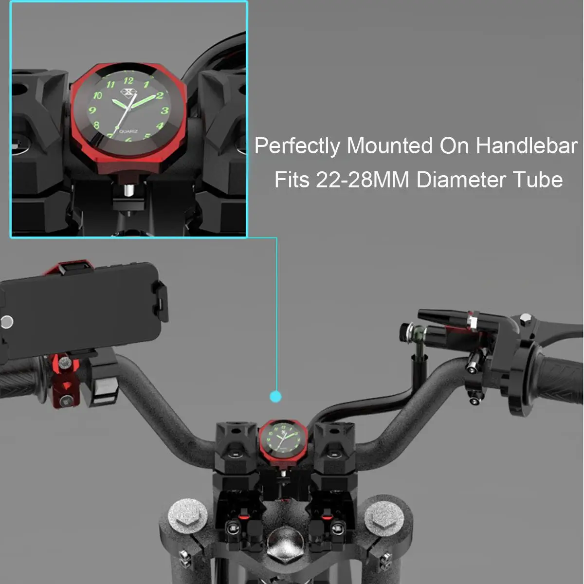 Universalios Aliuminio Lydinio 3Color 7/8inch 1inch Motociklo Šviesos Vairo Kalno Laikrodis Žiūrėti CNC Chrome Motociklų Priedų