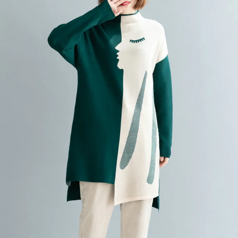 Max LuLu Korėjos Prabangos Prekės 2020 M. Žiemos Ponios Ilgai Puloveriai Moterų Derliaus Spausdinti Megztiniai Šilta Golfo Drabužiai