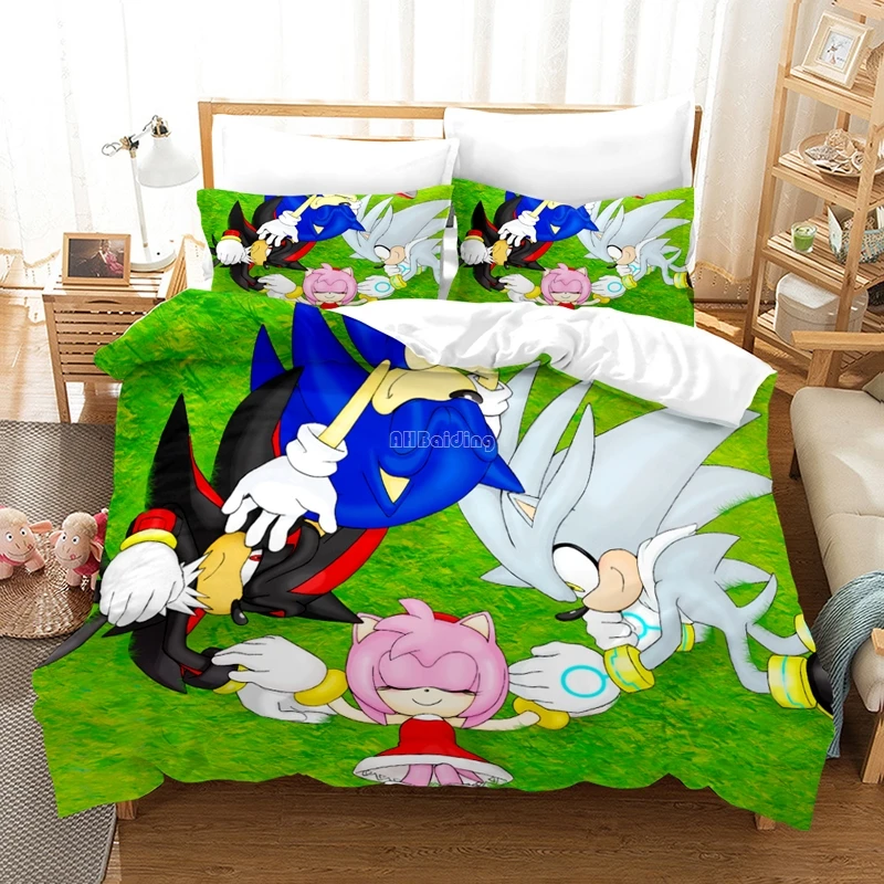 Karšto Pardavimo 3d Sonic The Hedgehog Patalynės Komplektas Animacinių filmų Antklode Padengti Užvalkalas Antklodė Padengti Nustatyti Twin Visą Karalienės ir Karaliaus Vaikai Patalyne