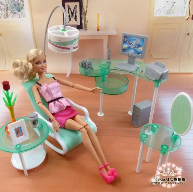 Biuro barbie supamoji kėdė kambarį nustatyti 1/6 bjd doll, biuro baldai, stalas stalas, kėdės nešiojamas priedai žaislas