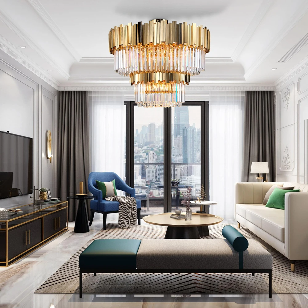 Prabangus modernaus liustra lubų didelė svetainė crystal šviesos rungtynių auksas plienas namų dekoro patalpų apšvietimas