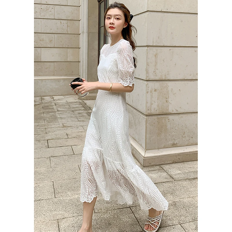 Moteris Ilgą Baltą Nėrinių Wrap Suknelė Vasaros 2020 Kilimo Ir Tūpimo Tako Elegantiškas Korėjos Vakarėlis Suknelė Vintage Atostogų Atsitiktinis Suknelės