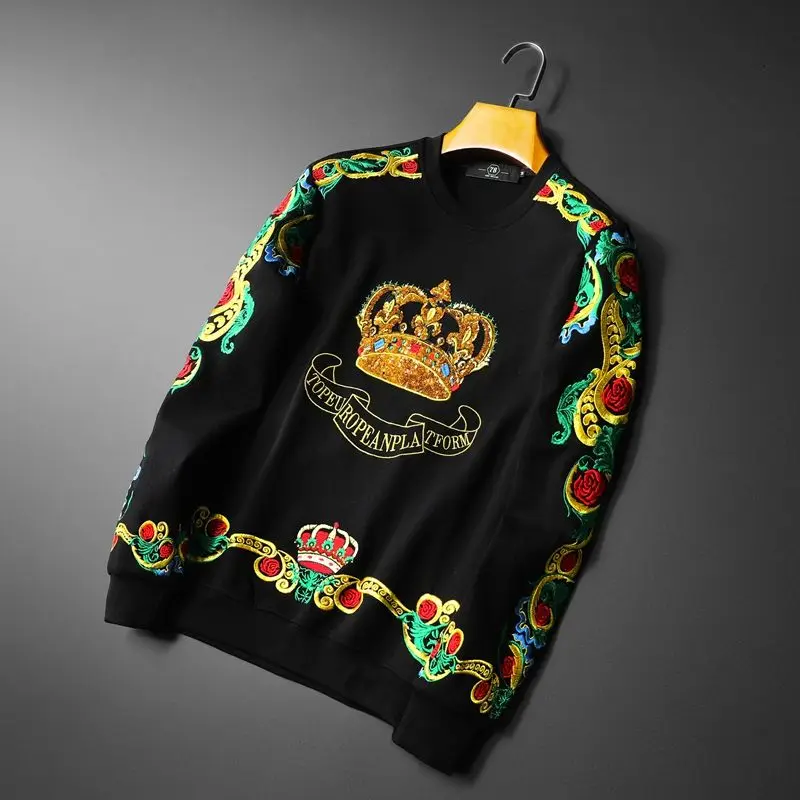 Siuvinėjimo Crown China Megztiniai Vyrams Luxury Gold Black Sudadera Hombre Baroko Klubas Outwear Prakaito Homme Harajuku Palaidinukė