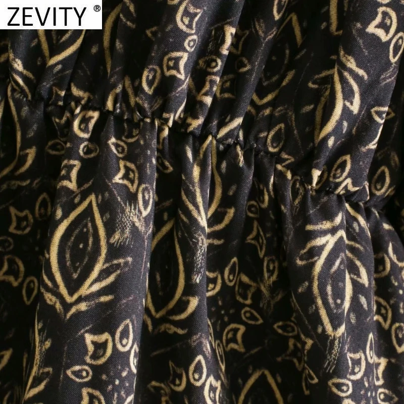 Zevity Naujas 2021 Moterų Derliaus Totem Gėlių Spausdinti Elastinga Juosmens Mini Suknelė Femme Žibintų Rankovės Atsitiktinis Palaidų Prašmatnus Vestido DS4888