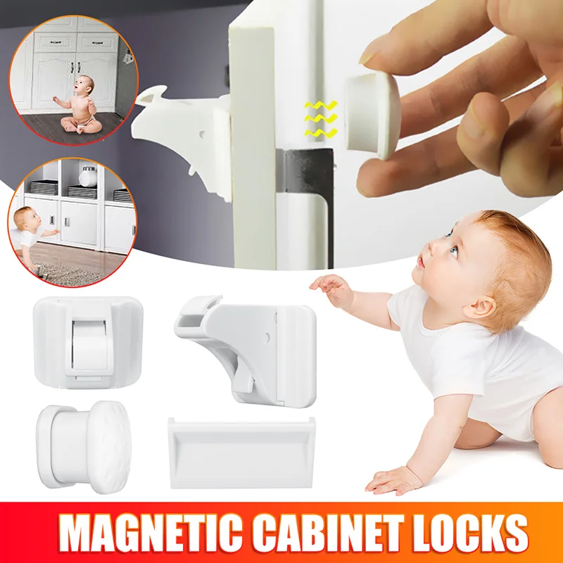 Magnetinio Užrakto nuo Vaikų 4-12 spynos+1-3key Baby Safety Baby Apsaugos ministrų Kabineto Durų Užraktas Vaikai Stalčių Spintelę Saugumo Spynos