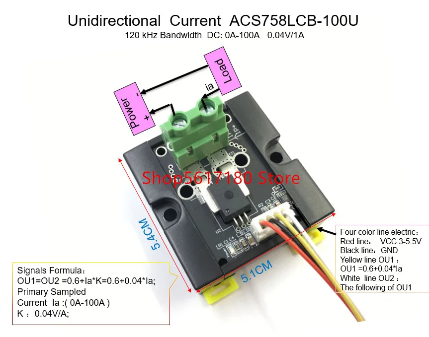 ACS758LCB ACS758 100u Vienakryptis DC Srovės Jutiklio modulis ACS758LCB-100U 120 kHz dažnių juostos Plotį, DC: 0-100A 0.04 V/1A
