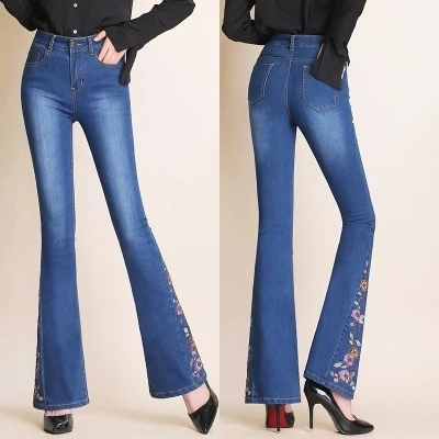 Pavasarį ir rudenį naujų moterų ruožas džinsai aukšto juosmens mados nacionalinės vėjo siuvinėjimo micro-ragų džinsai TB180816