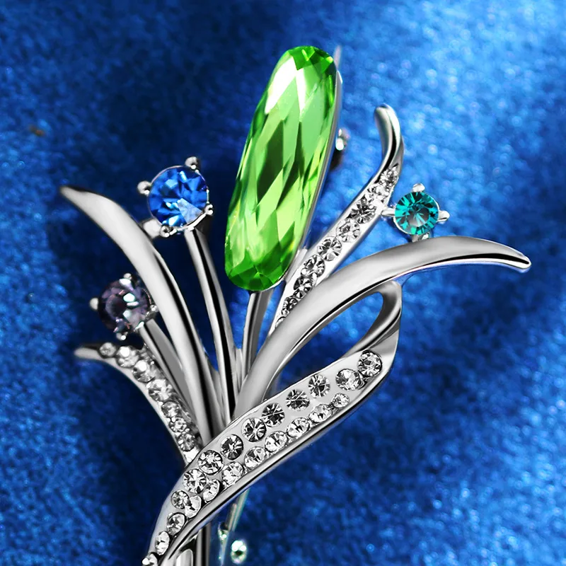 Žalia Krištolinė Orchidėja Žolės Sagė Gėlė, Juvelyriniai dirbiniai Prabangus Elegantiškas Megztinis Pin Anti-glare Sagės Broche De Flores