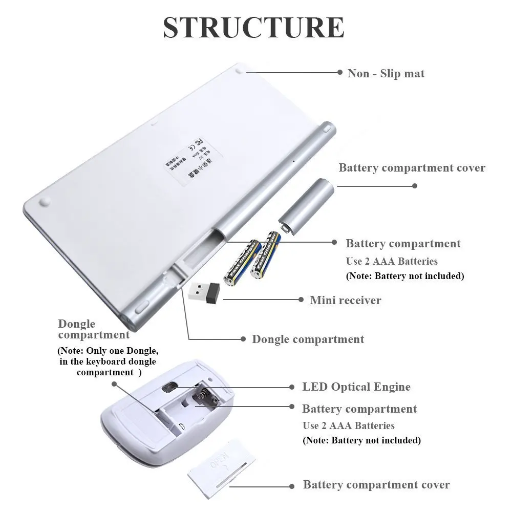 Zienstar Ultra Plonas 2.4 G Wireless Keyboard Mouse Combo su USB Imtuvas 