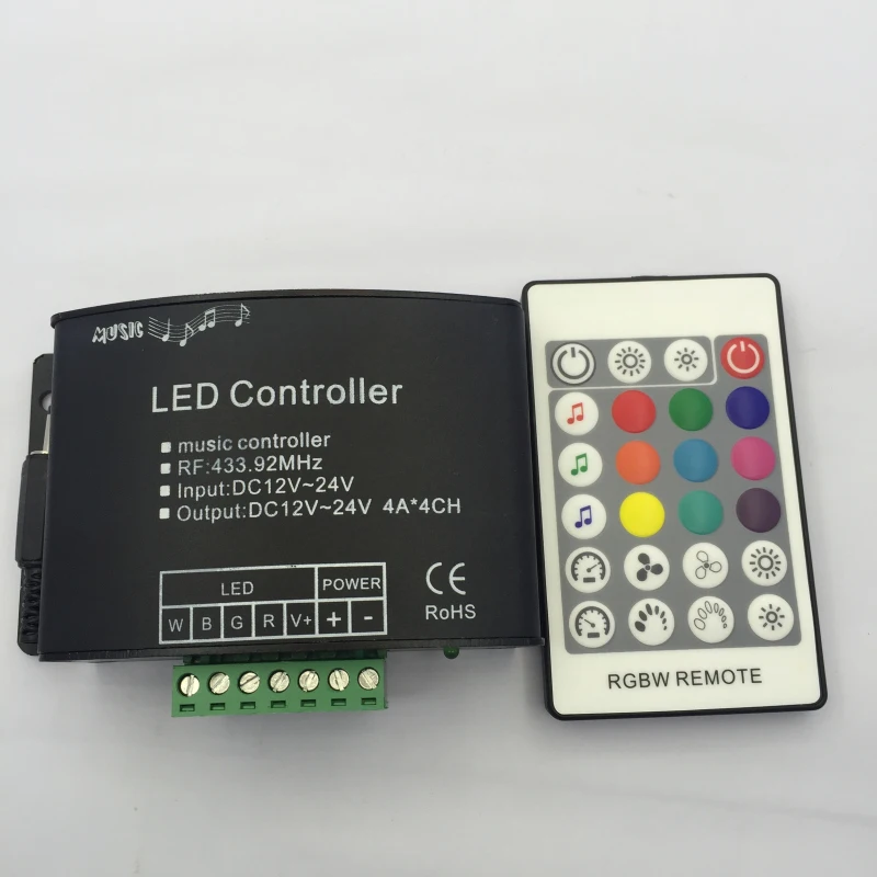 RGBW muzikos valdiklis su 24 pagrindinių RF nuotolinio svajonė spalvos led rgbw RF LED muzika remotecontroller DC12-24V už RGBW led juostos
