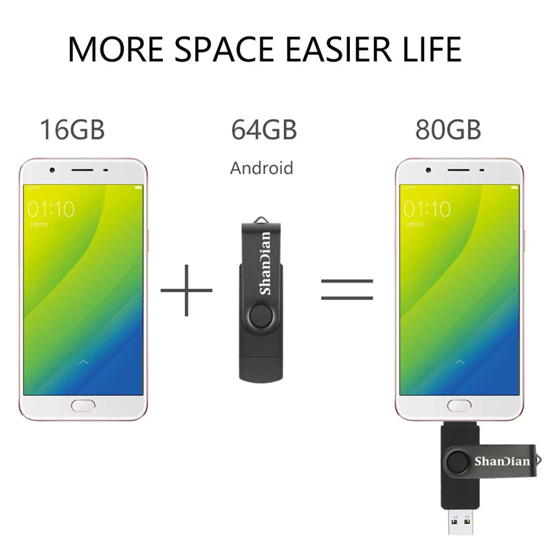 SHANDIAN USB flash drive, OTG didelės Spartos ratai 64 GB, 32 GB, 16 GB, 8 GB, 4 GB išorinės saugyklos dvigubai Taikymo Micro USB