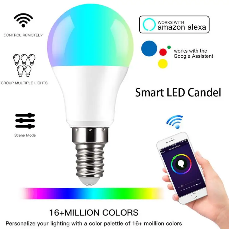 Karšto Pardavimo 10W E14 Smart Lemputės mobilusis telefonas WiFi Balso Kontrolės Tamsos LED RGB Lempos Dirbti Su Smart Gyvenimo Alexa 
