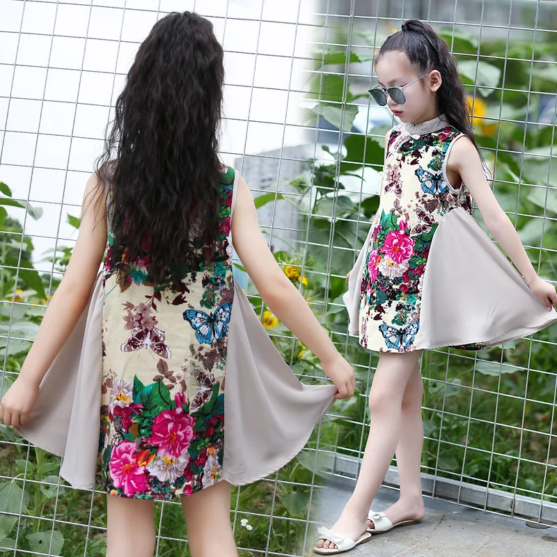 2018 m. Mergaičių Suknelės Kinijos Qi Pao Subtili Suknelė Paauglys Mergaitę Gėlių Cheongsam Vintage Drabužiai Vaikams Promgram Šalis