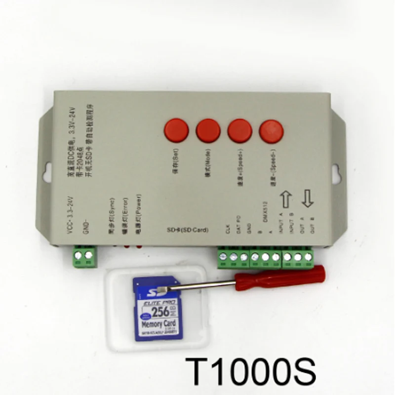 T1000S 2048 taškų SD Kortelę LED Valdiklis Pikselių rgb Valdiklis dimeris WS2812B DMX512 ws2811 WS2801 LPD8806 APA102 LED juostos