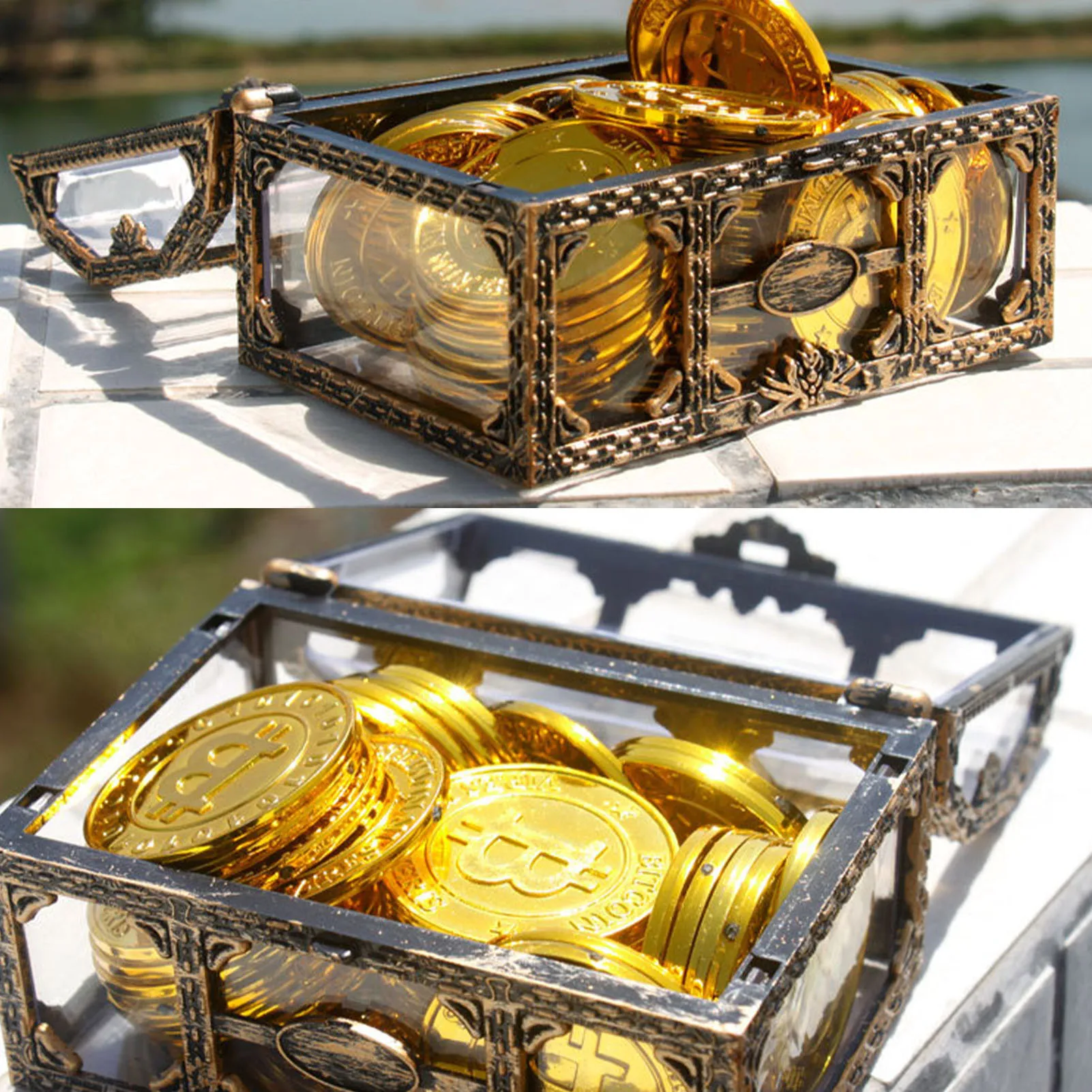 Retro Skaidrus Piratų Lauke Lengvas Plastiko Treasure Box Skaidri Piratų Dėžutę