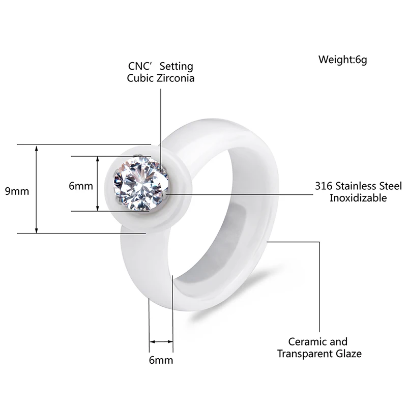 2017 M. Naujos Prekės Dizaino, Elegantiška Prabanga, Didelis Kristalų Žiedas Juvelyriniai Sidabro Padengtą Balta Keramikos Žiedas Vestuvių Nuotaka Priedai