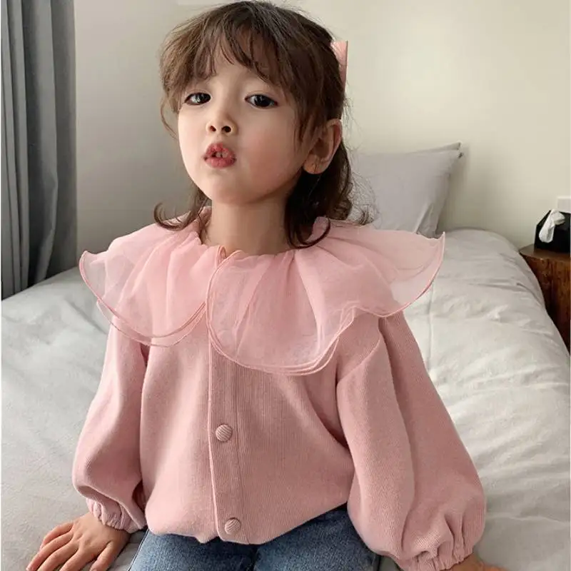 Mergaitėms Ilgomis Rankovėmis Kailis 2020 M. Rudenį Vaikai Korėjos Stiliaus Dizainas Susagstomi Megztiniai Kintted Megztinis Saldus, Gražus Kailis