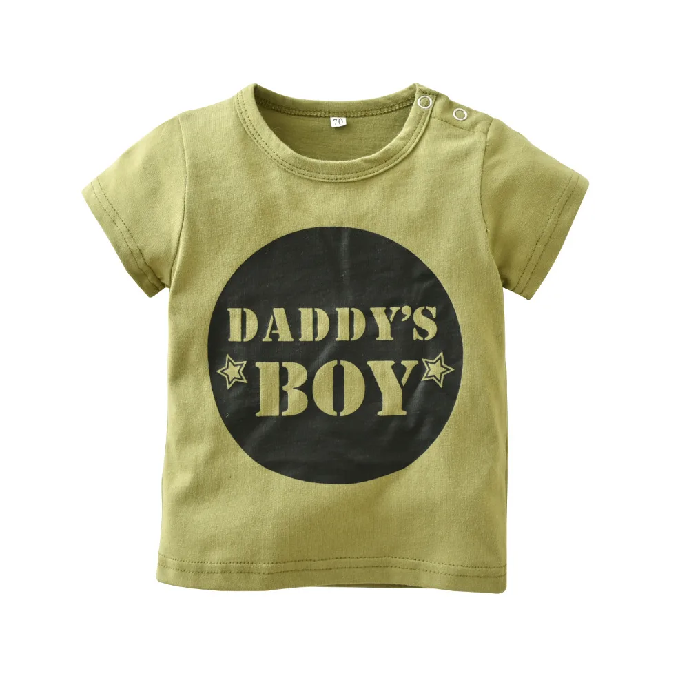 Naujagimį Berniuką Drabužių Medvilnės trumpomis rankovėmis Laišką DADDY ' S BOY marškinėliai Topai+Kamufliažinės Kelnės Bamblys Kūdikių Drabužių Rinkinys
