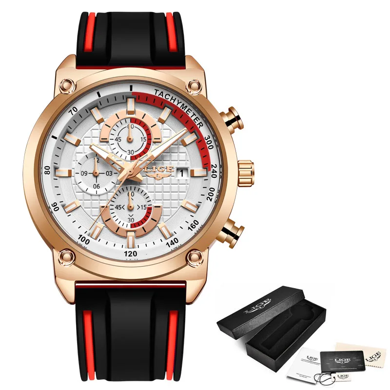 LIGE Atsitiktinis Mados Silikoniniai Laikrodžiai Mens Top Brand Prabanga Sporto Laikrodis atsparus Vandeniui Kvarco Riešo Žiūrėti Chronograph Mens Watch+Box