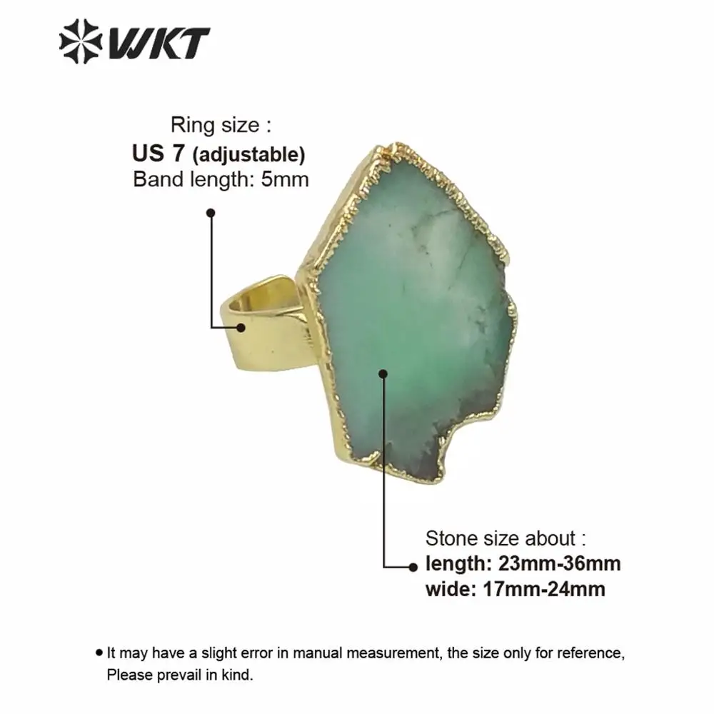 WT-R362 Naujausias Žalia Akmuo Plokščias Žiedas Šalis Aukštos Kokybės Natūralių Chrysoprase Moterų Žiedas Su Aukso Electroplated