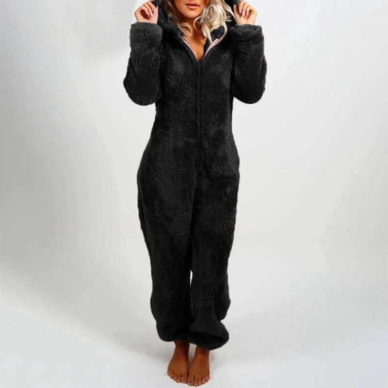 Vilnos Tirštėti Hoodied Šiltas Moterų Onesie Plius Aksomo Užtrauktukas Ilgomis Rankovėmis Ponios Pižama 2020 M. Žiemos Atsitiktinis, Kietas Moterų Homewear