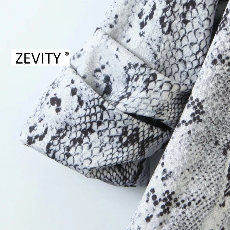 Zevity moterų derliaus klostes rankovės gyvatės odos spausdinti atidaryti dygsnio švarkas moteriška outwear retro kostiumas office lady atsitiktinis viršūnes CT538