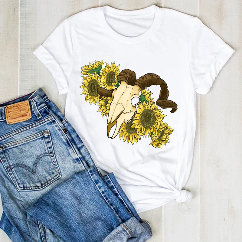 Moterų Lady Saulėgrąžų Akvarelė Mielas Gėlių Spausdinti Ponios Vasaros T Tee Marškinėlius Moterų Moterų Top Marškinėliai Drabužių Grafinis T-shirt