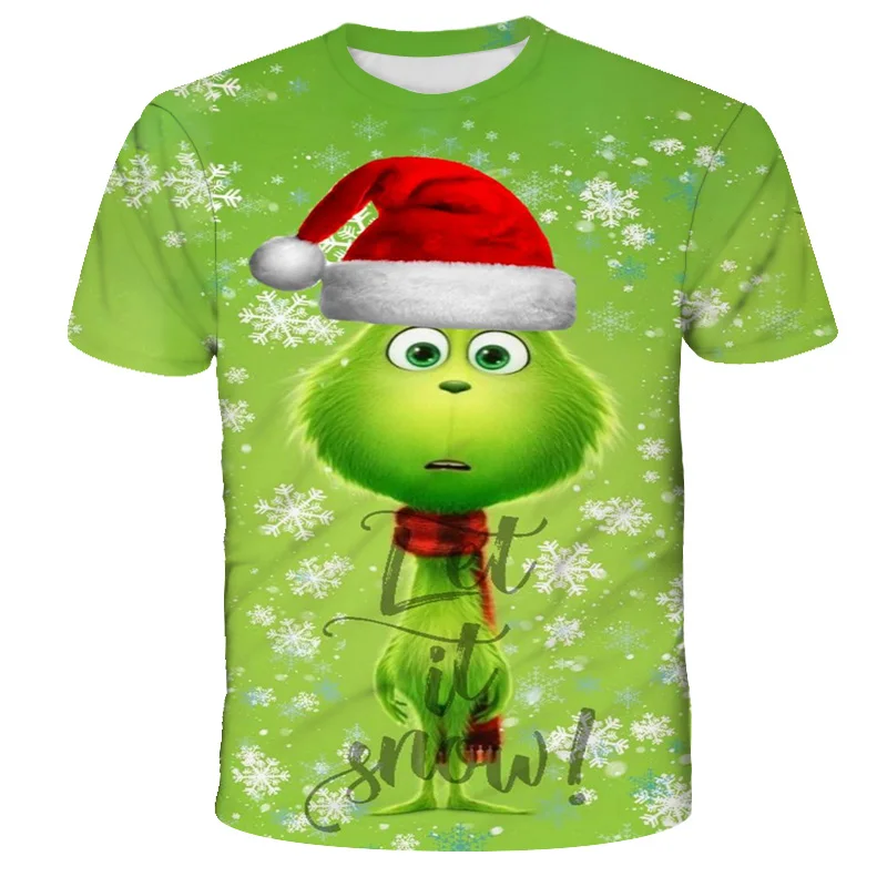3D atspausdintas Marškinėliai Filmą Žalia Grinch Marškinėliai Viršų mados viršų Mielas gyvūnų dizainas, berniukas, mergaitė, kostiumai, marškinėliai
