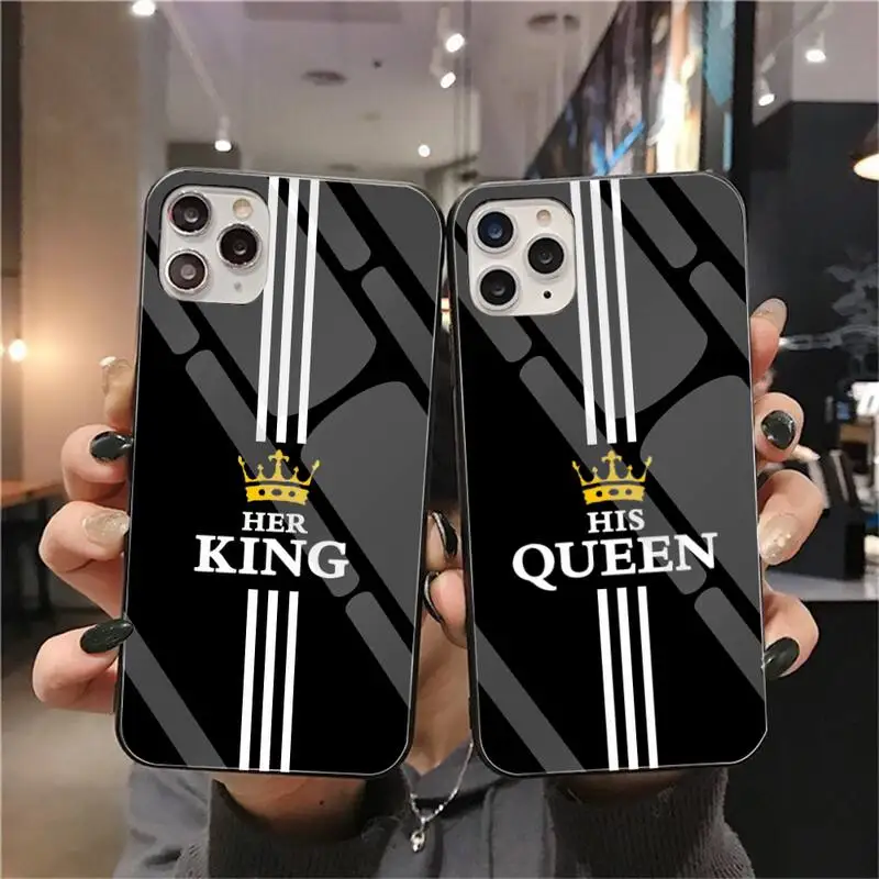 Karalius ir Karalienė Mėgėjams TPU Minkštas Silikoninis Telefono dėklas, Padengti Grūdinto Stiklo iPhone 11 Pro XR XS MAX 8 X 7 6S 6 Plus SE 2020 atveju
