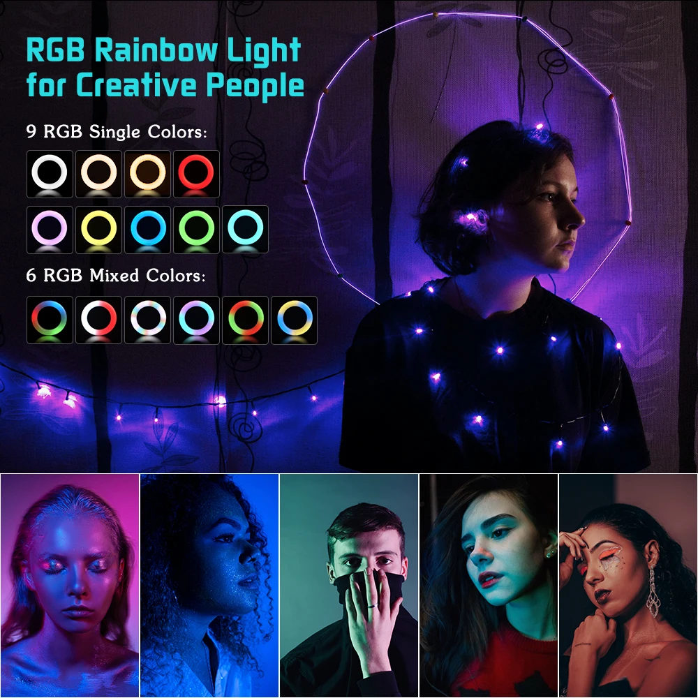 6 Colių RGB Šviesos diodų (LED) Žiedo Nuotrauka Žiedas Lempa Su Stovu Trikojo Telefono Turėtojas Live Stream/Kosmetika/YouTube Video