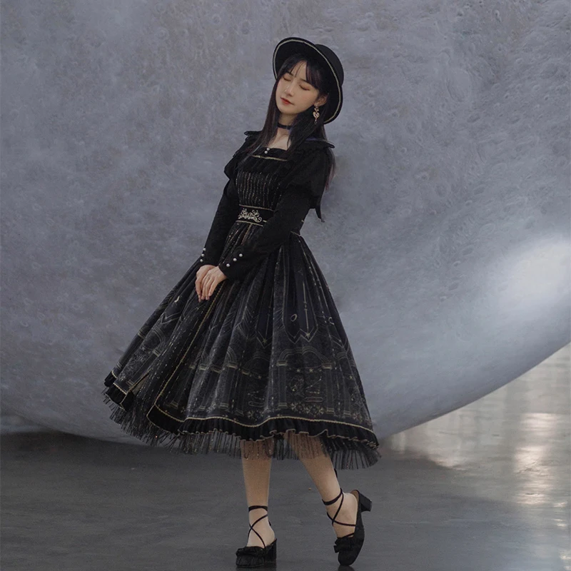 Derliaus Gothic Lolita Stiliaus Suknelė ilgomis Rankovėmis OP Lolita Prabangūs Suknelė Cos Diablo Loli Princesė Punk Vestidos